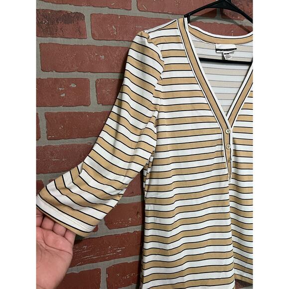 Jules & Leopold White and Gold Striped V-Neck Top - L - Picture 2 of 5